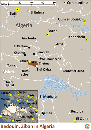 Map of Bedouin, Ziban in Algeria