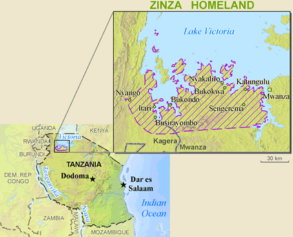 Map of Zinza in Tanzania