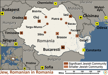 Map of Jewish, Romanian in Romania