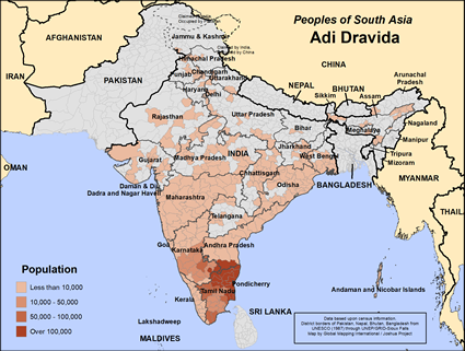 Map of Adi Dravida in India