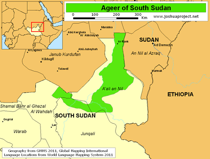 Map of Ageer in South Sudan