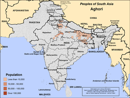 Map of Aghori in India