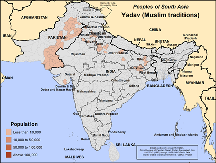 Map of Yadav (Muslim traditions) in India