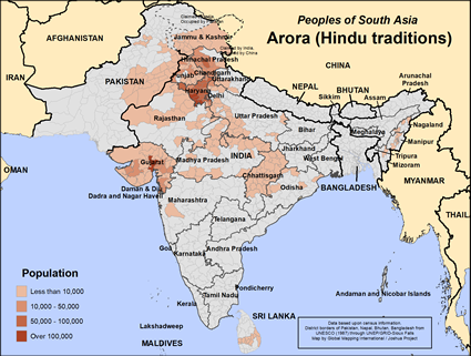 Map of Arora (Hindu traditions) in Pakistan