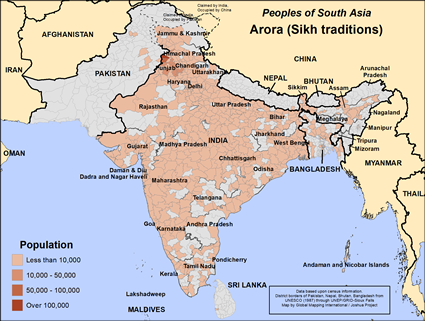 Map of Arora (Sikh traditions) in India