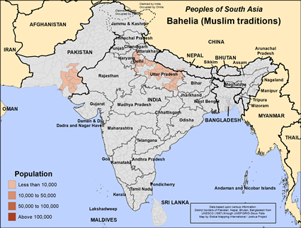 Map of Bahelia (Muslim traditions) in India