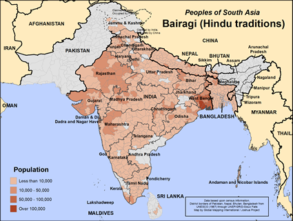 Map of Bairagi (Hindu traditions) in Pakistan