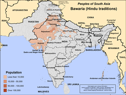 Map of Bawaria (Hindu traditions) in Pakistan
