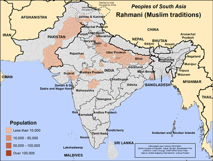Map of Rahmani (Muslim traditions) in India