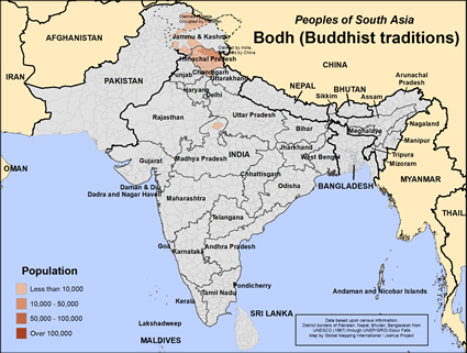 Map of Bodh (Buddhist traditions) in India