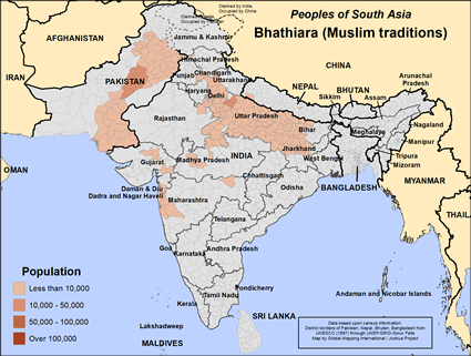 Map of Bhathiara (Muslim traditions) in India