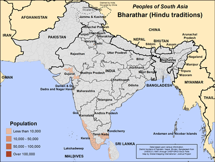 Map of Bharathar (Hindu traditions) in Sri Lanka
