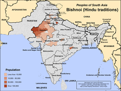 Map of Bishnoi (Hindu traditions) in India