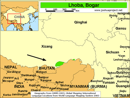 Map of Lhoba, Bokar in China