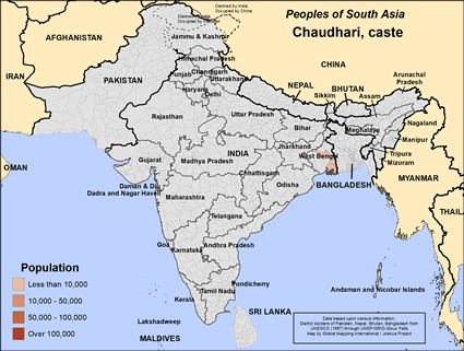 Map of Chaudhari, caste in India