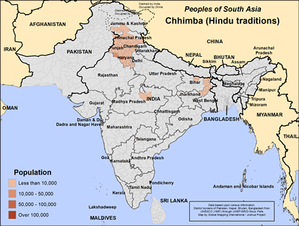 Map of Chhimba (Hindu traditions) in India