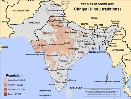 Map of Chhipa (Hindu traditions) in India