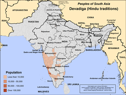 Map of Devadiga (Hindu traditions) in India