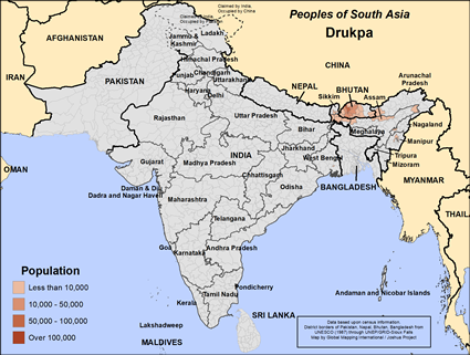 Map of Drukpa, Dzongkha in Denmark