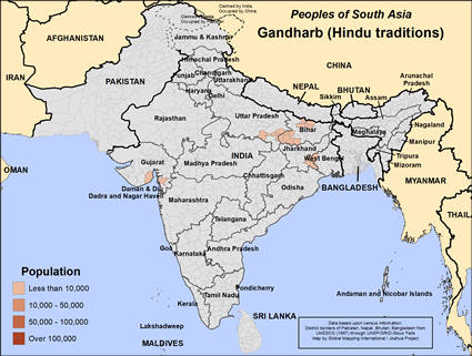 Map of Gandharb (Hindu traditions) in India