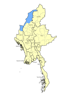 Map of Gangte in Myanmar (Burma)