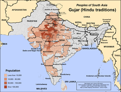 Map of Gujar in Pakistan