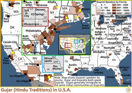Map of Gujar (Hindu traditions) in United States