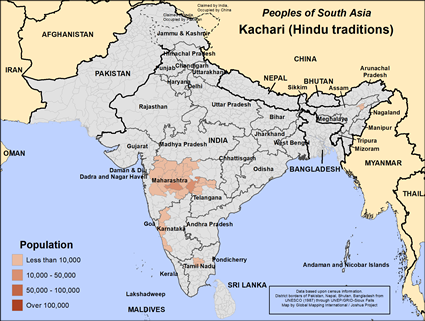 Map of Kachari (Hindu traditions) in India