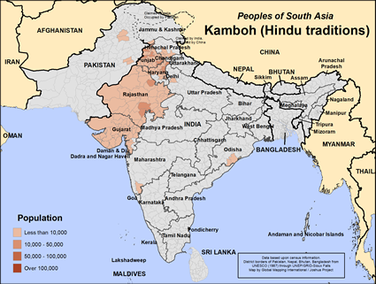 Map of Kamboh (Hindu traditions) in India