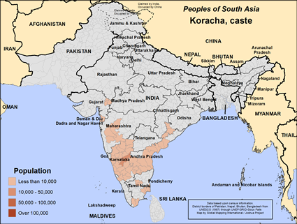 Map of Koracha, caste in India