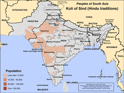 Map of Koli of Sind (Hindu traditions) in India