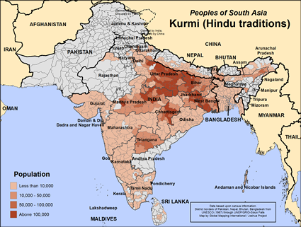 Map of Kurmi (Hindu traditions) in Pakistan