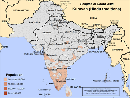 Map of Kuravan (Hindu traditions) in Sri Lanka