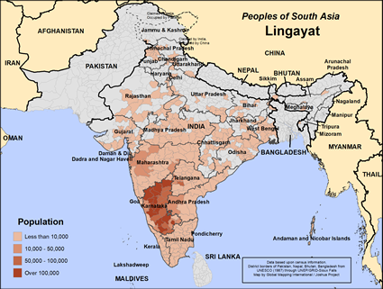 Map of Lingayat in India