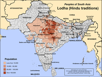 Map of Lodha (Hindu traditions) in India