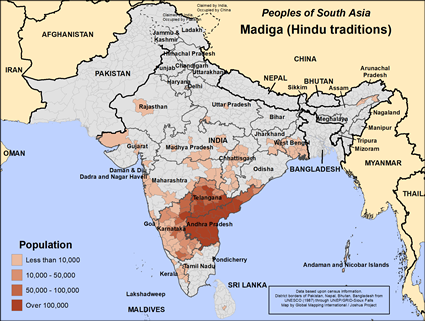 Map of Madiga (Hindu traditions) in India