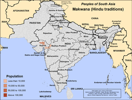 Map of Makwana (Hindu traditions) in India