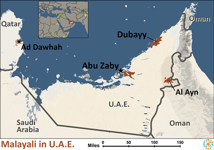 Map of Malayali in United Arab Emirates