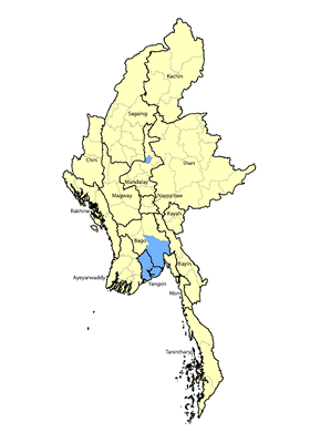 Map of South Asian, Malayali in Myanmar (Burma)