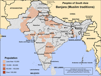 Map of Banjara (Muslim traditions) in India