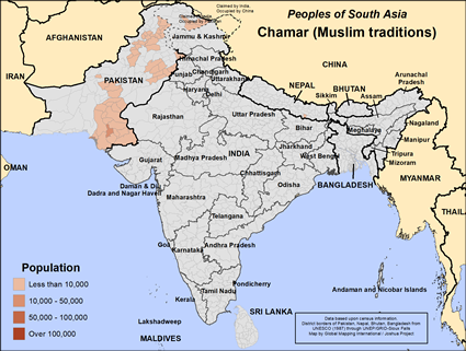 Map of Chamar (Muslim traditions) in Pakistan