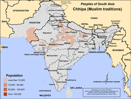 Map of Chhipa (Muslim traditions) in India