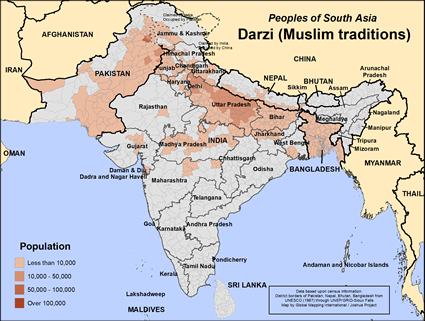 Map of Darzi (Muslim traditions) in India