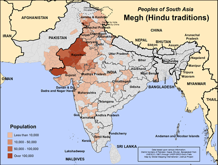 Map of Megh (Hindu traditions) in India