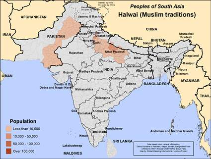 Map of Halwai (Muslim traditions) in Pakistan