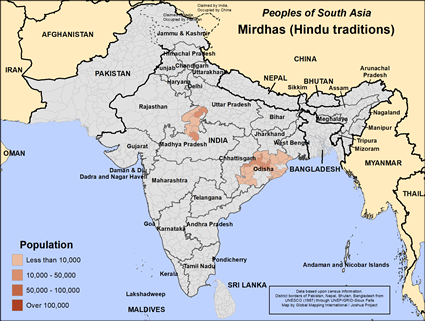 Map of Mirdhas (Hindu traditions) in India