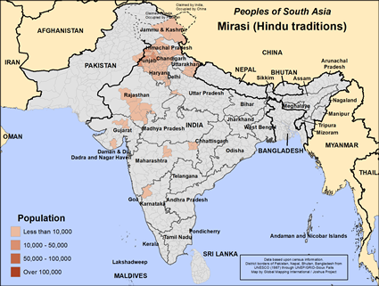 Map of Mirasi (Hindu traditions) in India