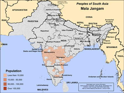 Map of Mala Jangam in India