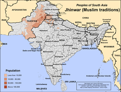 Map of Jhinwar (Muslim traditions) in India