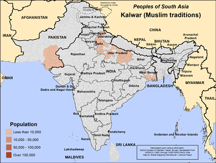 Map of Kalwar (Muslim traditions) in India